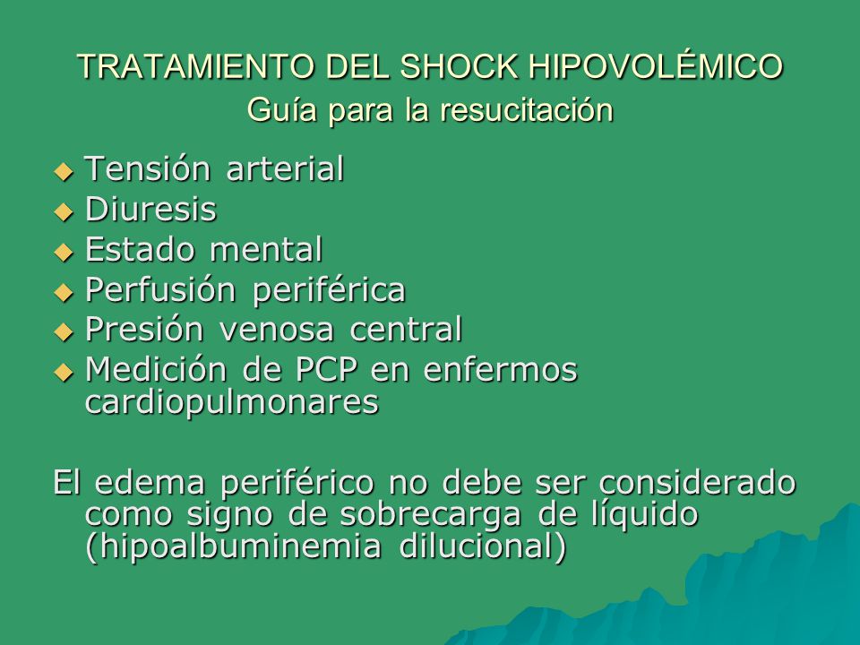 Shock hipovolemico tratamiento
